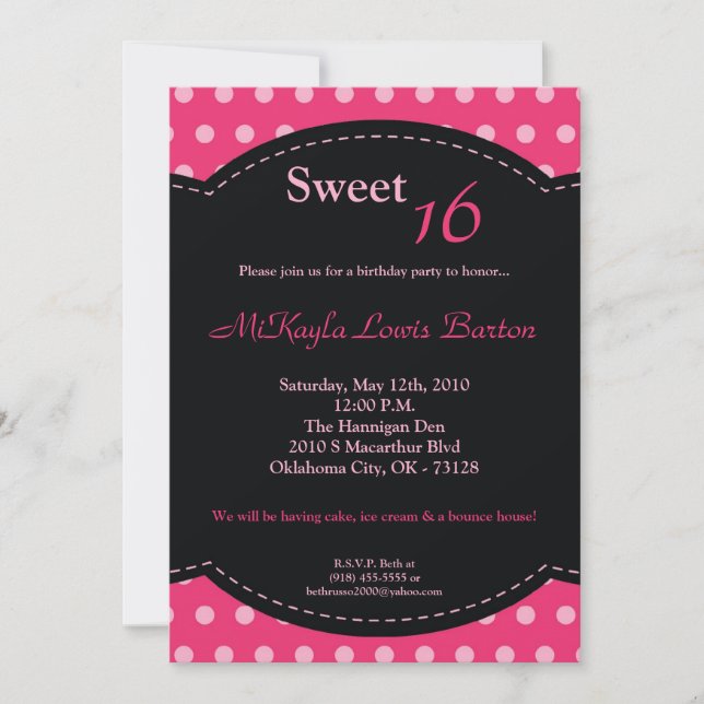 dulce rosado de 5x7 Polkadot invitación de 16 (Anverso)