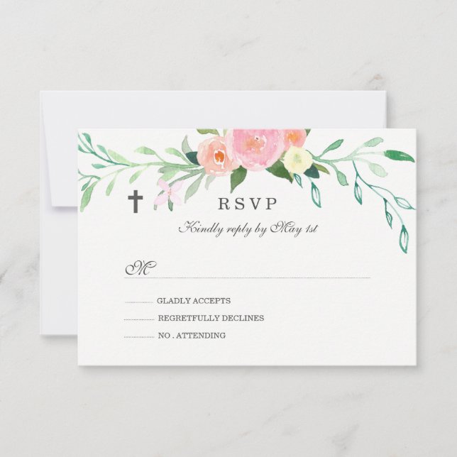 Dulce RSVP de Bautizo Floral (Anverso)