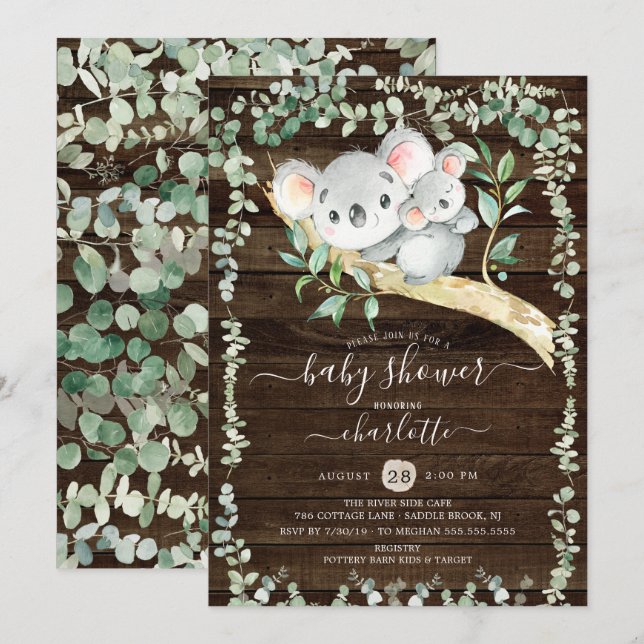 Dulce ruso Koala Invitación a Baby Shower (Anverso / Reverso)