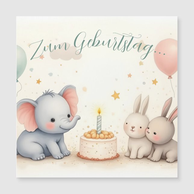 Dulce saludo de cumpleaños con amigos animales (Anverso)