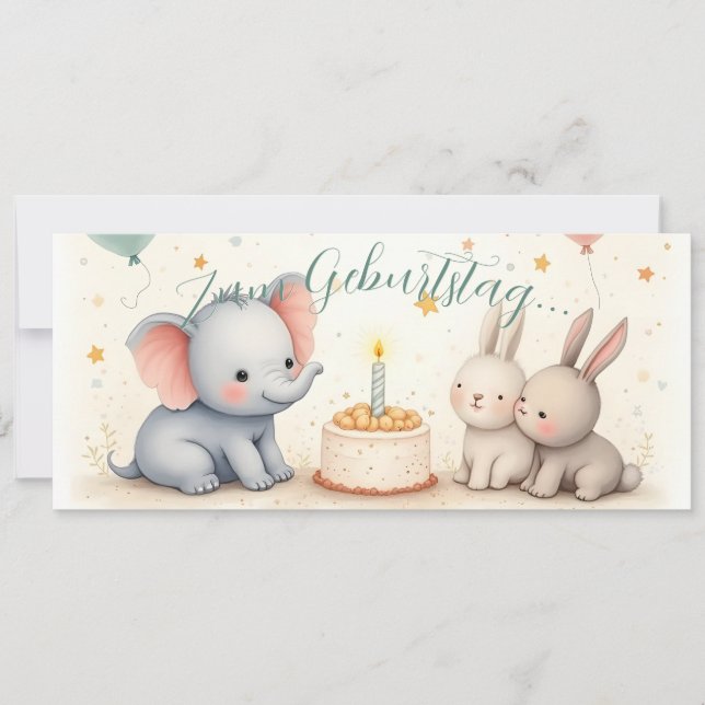Dulce saludo de cumpleaños con amigos animales (Anverso)