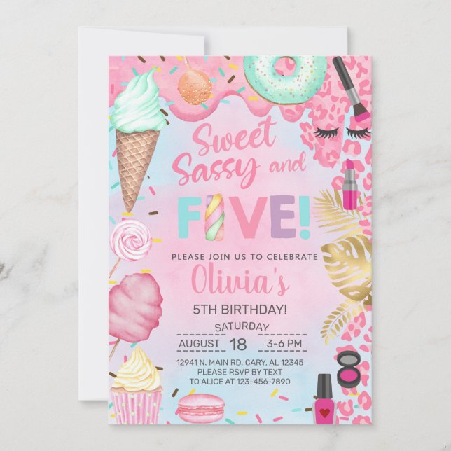 Dulce, Sassy y Five niña invitación de cumpleaños  (Anverso)