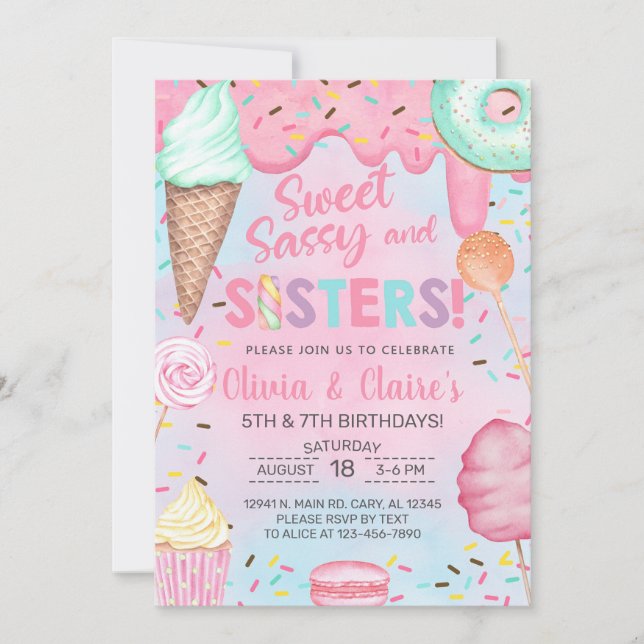 Dulce, Sassy y Sisters invitación de cumpleaños pa (Anverso)