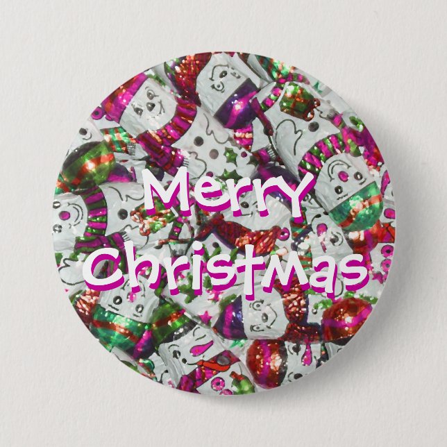 Dulce Snowmen Rosado botón Feliz Navidad (Anverso)