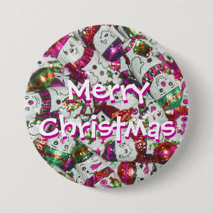 Dulce Snowmen Rosado botón Feliz Navidad