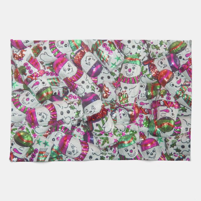 Dulce Snowmen Toalla de cocina rosa (Horizontal)