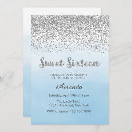 Dulce suavemente azul y de plata invitación de 16