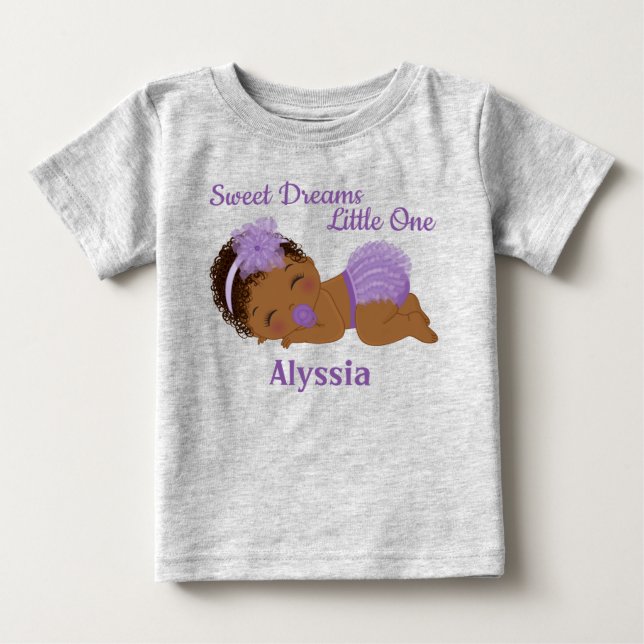 Dulce sueños Niña bebé afroamericana camiseta (Anverso)