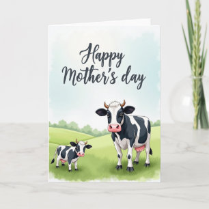Dulce tarjeta de arte de vaca del día de la madre