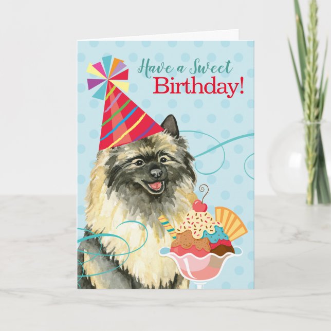Dulce tarjeta de cumpleaños Keeshond (Anverso)