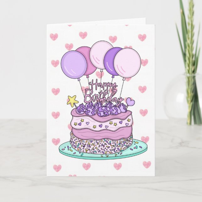 Dulce tarjeta de cumpleaños para ella | Pastel de  (Anverso)