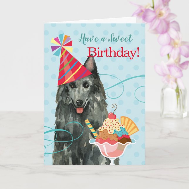 Dulce tarjeta de perro pastor belga de cumpleaños (Orquídea)