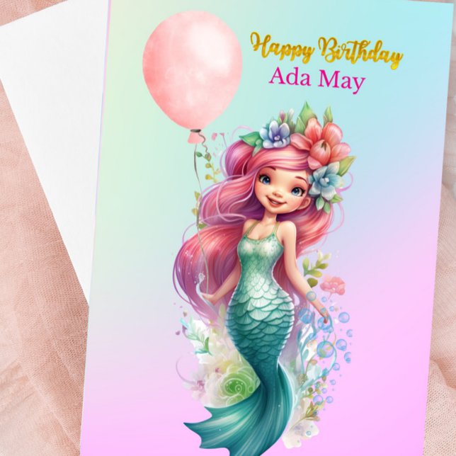 Dulce tarjeta personalizada de cumpleaños de siren (Mermaid Happy Birthday Card)