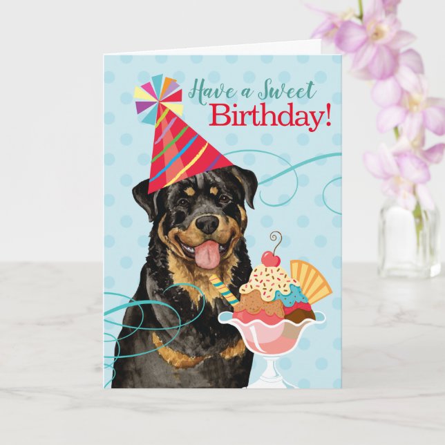 Dulce tarjeta Rottweiler de Cumpleaños (Orquídea)