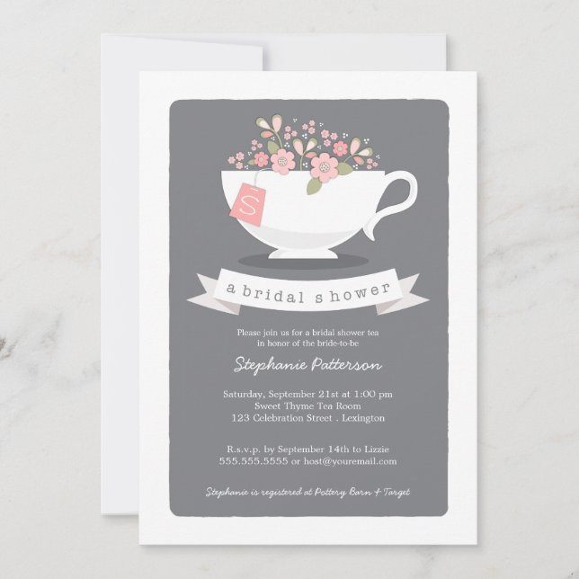 Dulce Teacup Pink Floral Bridal Shower Invitación (Anverso)