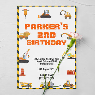 Dulce tema de construcción Invitación de cumpleaño