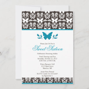 Dulce turquesa y mariposa marrón 16 invitaciones