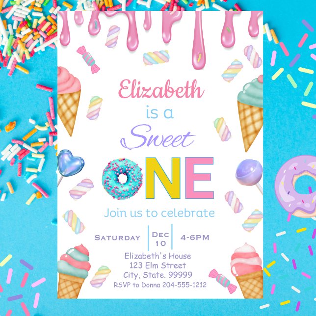 Dulce Una Niña Bebé Primera Invitación de Cumpleañ (Subido por el creador)