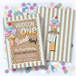 Dulce Uno Cumpleaños Invitación de Helado