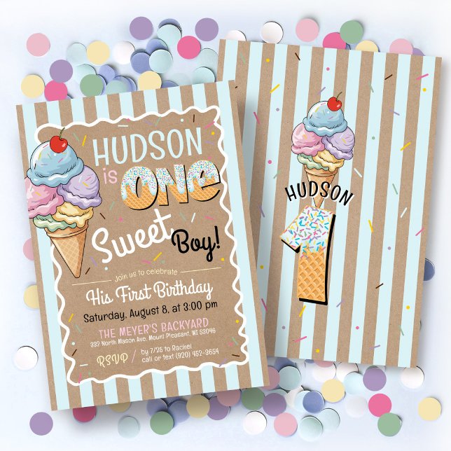 Dulce Uno Cumpleaños Invitación de Helado (Subido por el creador)
