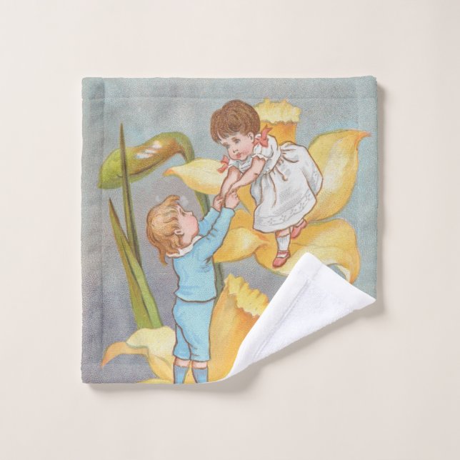 Dulce Valentín Retro Lindo, niños y narcisos (Toallita)