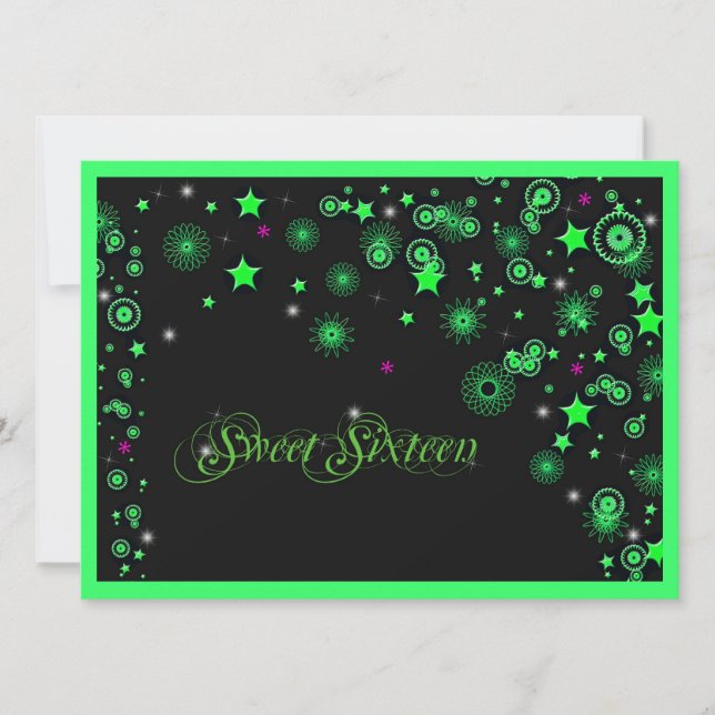 Dulce Verde Neon Dieciséis Invitaciones (Anverso)
