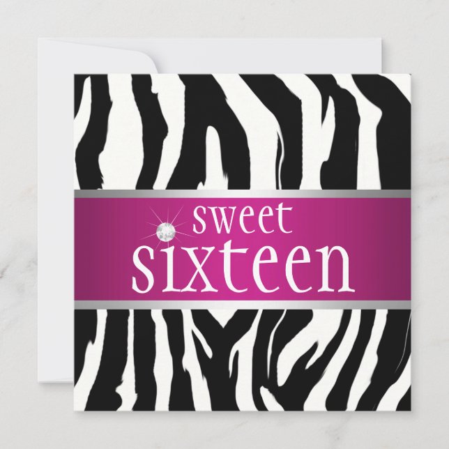 Dulce zebra Dieciséis invitaciones (Anverso)
