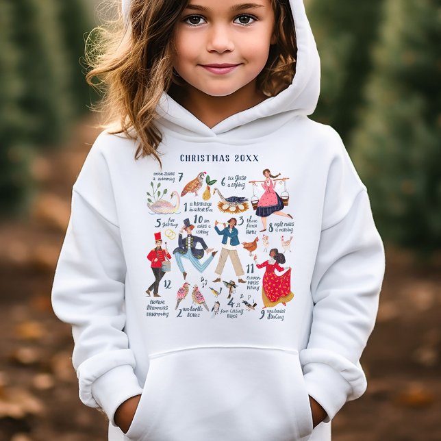 Dulces 12 Días de Navidad Clásicos niños (12 Days of Christmas traditional classic ballet characters kids holiday hoodie.)