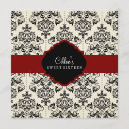 Dulces 16 | Invitación a damasco rojo y negro