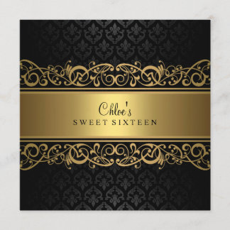 Dulces 16 | Invitación de Damasco Dorado y Negro