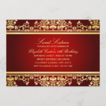 Dulces 16 | Invitación de Damasco Roja y Dorada El
