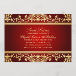 Dulces 16 | Invitación de Damasco Roja y Dorada El