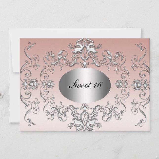 Dulces 16 Invitación Elegante Rosa Plata (Anverso)