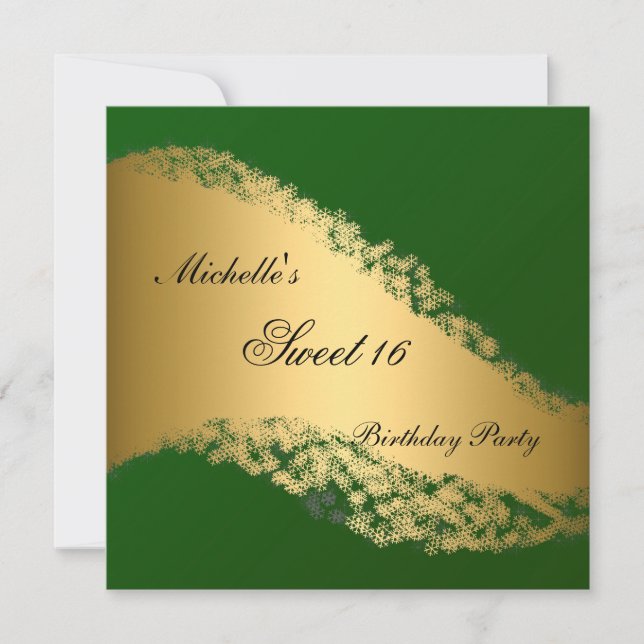 Dulces 16 Invitaciones Elegantes de Oro Verde (Anverso)