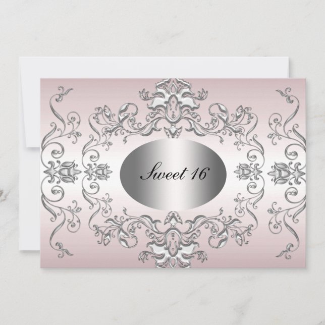 Dulces 16 Invitaciones Elegantes de Rosa y Plata (Anverso)