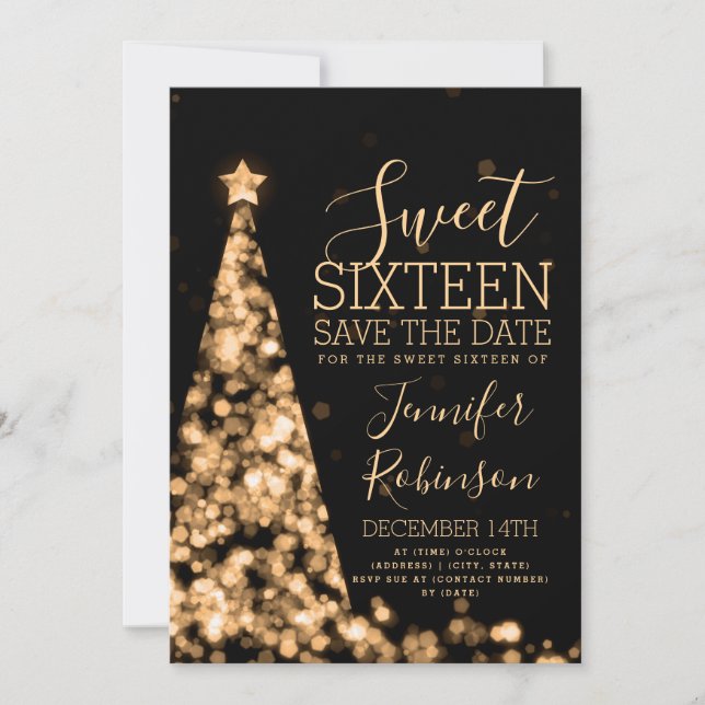Dulces 16 Navidades de oro invitaciones de cumplea (Anverso)