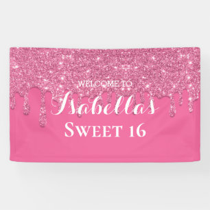 Dulces 16 Pancarta de Purpurina de goteo rosa