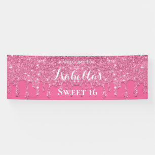 Dulces 16 Pancarta de Purpurina de goteo rosa