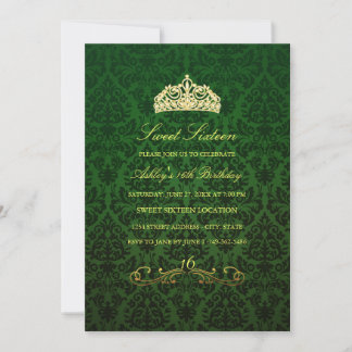 Dulces 16 | Tiara Verde y Invitación de Damasco