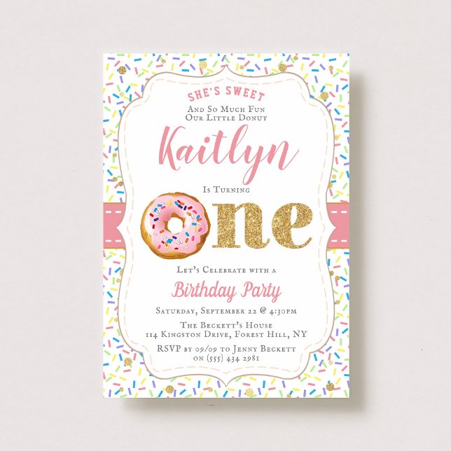Dulces Chicas de donut invitaciones de primer cump (Subido por el creador)
