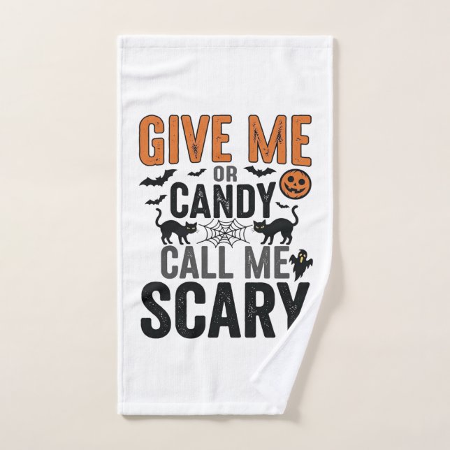Dulces de Halloween o Llámame Terrorífico Gráfico  (Toalla de mano)
