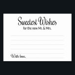 Dulces deseos para el nuevo Sr. y la tarjeta de co<br><div class="desc">Parte de la colección de deseos más dulces. Estos encantadores consejos y tarjetas de deseos serán la incorporación perfecta a la recepción de tu boda. Incluye el texto "Sweetest Wishes for the new Mr. and Mrs." en un tipo de letra giratorio y en bloque. La tarjeta dispone de un espacio...</div>