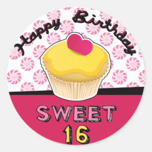 ¡Dulces Dieciséis Pegatinas del pastel de cumpleañ