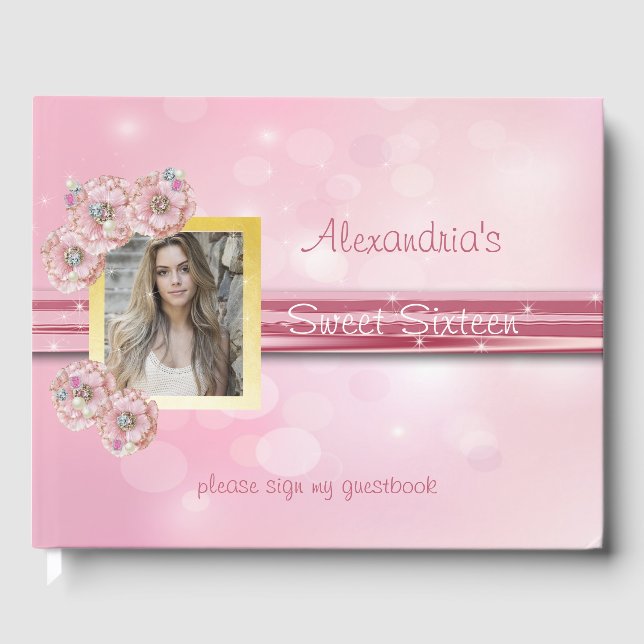 Dulces Dieciséis, Seda Rosa, Bokeh, Libro de Invit (Anverso)