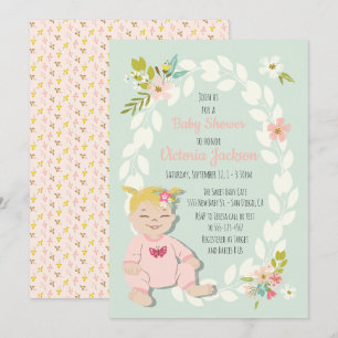Dulces invitaciones a la ducha de bebé rubia flora
