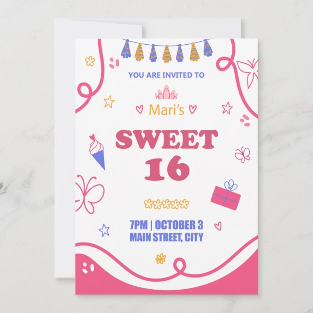 Dulces invitaciones de 16 cumpleaños chica magnífi (Anverso)