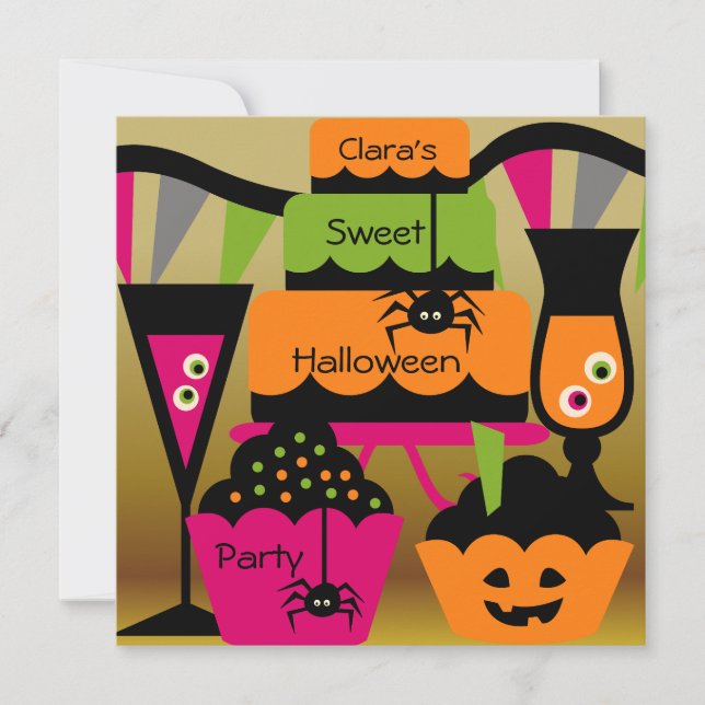 Dulces invitaciones para fiestas de Halloween (Anverso)