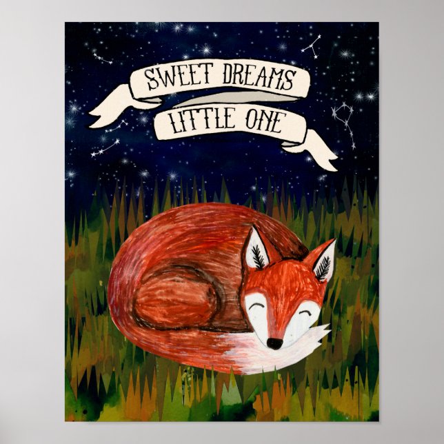 Dulces Sueños Pequeño - Arte de Guardería de Zorro (Frente)