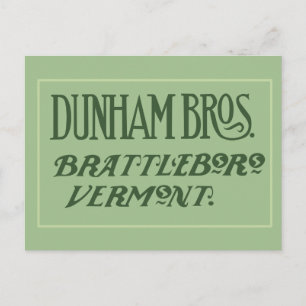 Dunham Bros. Brattleboro, tarjeta postal VT