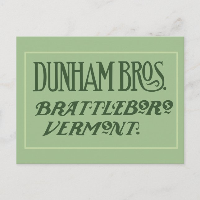 Dunham Bros. Brattleboro, tarjeta postal VT (Anverso)